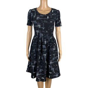 🦋 Lularoe Amelia Black & Blue Abstract Print A Line Dress